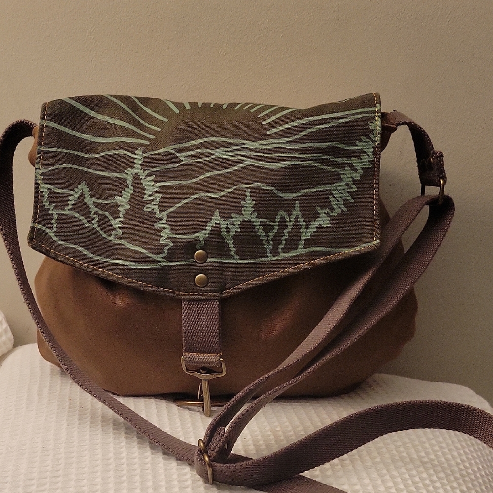 Brown Crossbody Bag with Artistic Design